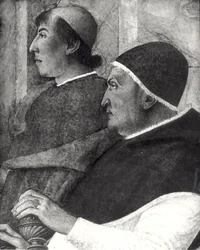 Pope Sixtus IV with a Cardinal behind him Installs Bartolommeo Platina as Director of the Vatican Library (detail)